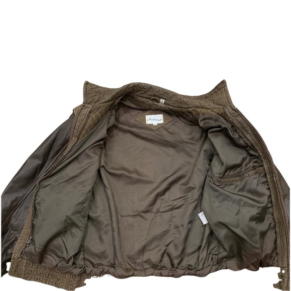 Alan Michaels Croco Embossed Bomber Leather Jacket with Possum Fur - Picture 5 of 16